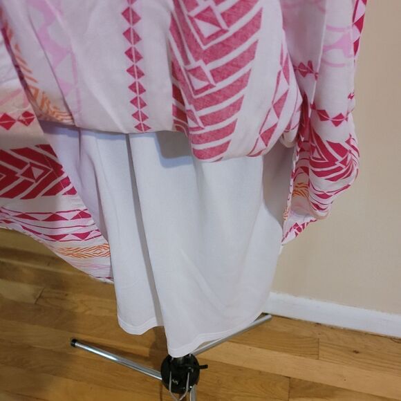 Emily Wonder NWT Pink Ruffle Elastic Geometric Print Casual Dress 1X - Picture 8 of 11